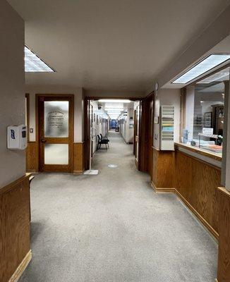 Long hallways with lots of signs - easy to find what you need