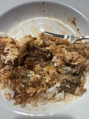 As you see it didn't have a chance slice meatball with jasmine rice and red sauce Mmmmm