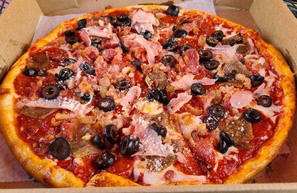 Savory Meatlovers plus black olives.