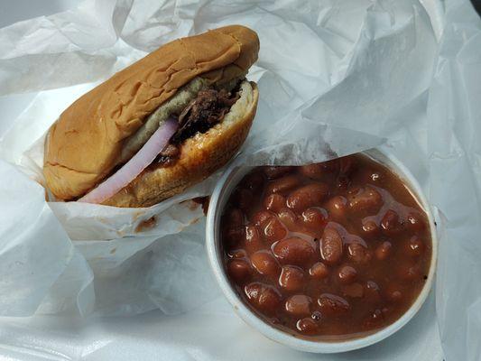 Slice Brisket Sandwich and Beans