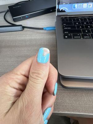 Nail broken from opening my car door less than 24hrs after getting them done.