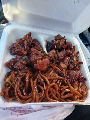 Bourbon Chicken & Mango Chicken with lomein.