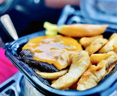 McGuire's in house Fresh ground Cheddar burgers & Fries are our fave. Winners Circle all the way OuiOui :)..,