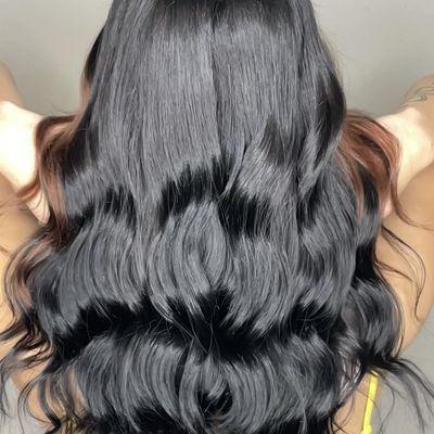 Smooth all over color with a deep copper brown money piece!