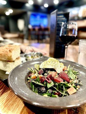 Fresh berry Beet salad, focaccia bread & Pinot noir