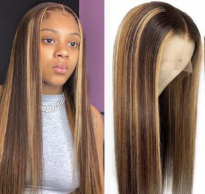 13X4X1 Lace Frontal Human Hair Wig Natural Straight Ombre Honey Blonde Brazilian Virgin Hair Wig For Women Pre Plucked Human Hair
