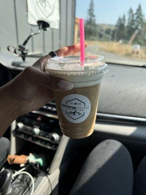 Iced latte with cold foam and vanilla syrup