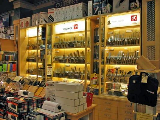 Cutlery display, includes Wusthof, JA Henckels, Messermeister, & Shun