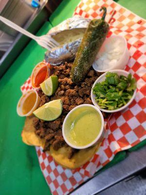 Tacos de asada with a potato