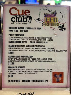 February menu specials