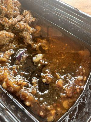 Nour Thai Pad Eggplant, soaked in oil and too salty with cheap cut of beef