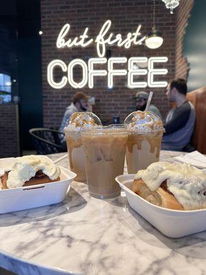 An Iced White House Mocha, 2 Frozen Drowsy Travelers, and Cinnamon Rolls