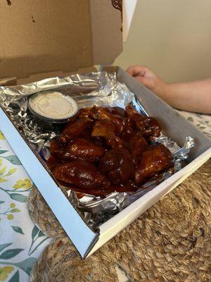 Bbq chicken wings extra crispy and extra saucy.