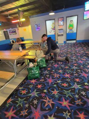 Washroom and table area
