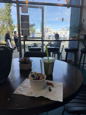 Fairbanks Açaí bowl and matcha latte