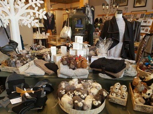 Winter items in full stock! Wool creatures for the holiday decorating and cashmere sweaters to curl up in.