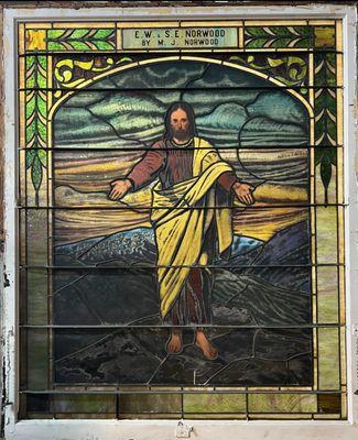 Huge stained glass salvaged from a church.