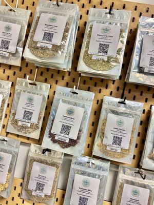 Loose and prepackaged premium herbs.