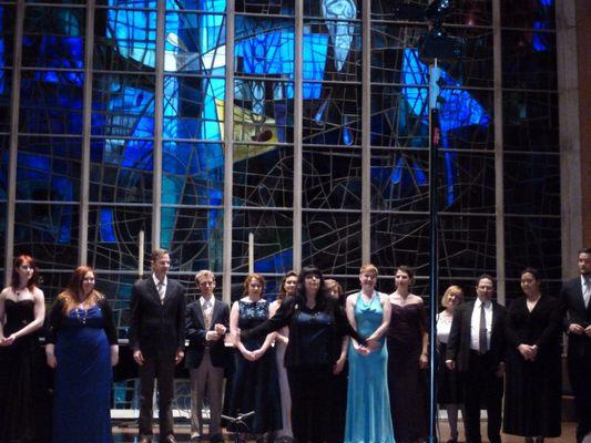 We have performed opera concerts every year in this wonderful space! The Windows are gorgeous and as the lighting changes they are magical.