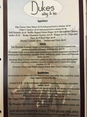 Front of Menu included in Ramada hotel guest services directory.