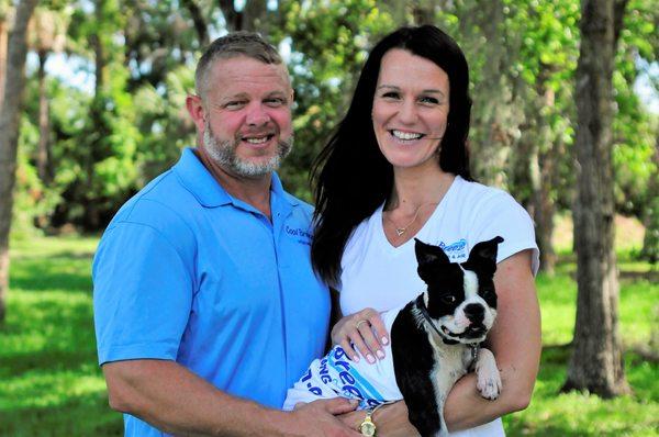 Meet your Cool Breeze team: Scott (owner), Lindsay and company mascot Zoey!