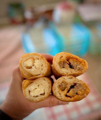 Inside the Bulgarian and Mozzarella Cheese Perashki and Potato and Beef Perashki