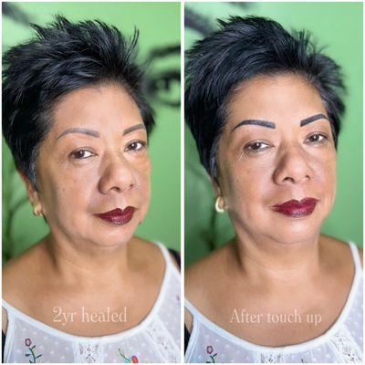 2yr healed and after touch up powder brows #pmubrows #healedbrows #norcobrows #coronabrows #browstattoo