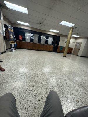 Inside the building waiting for hours