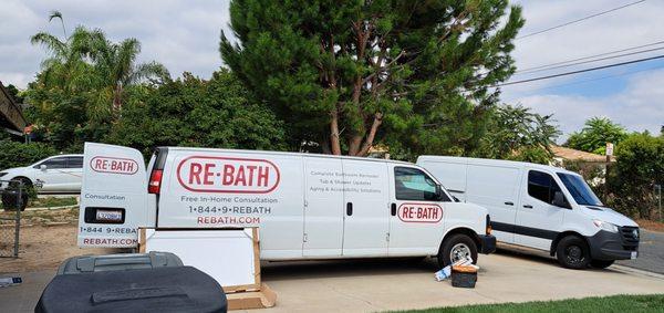 During the demolishing of old shower and floor and delivery of new materials up to three Re-Bath vans/trucks were at my Mom's home.