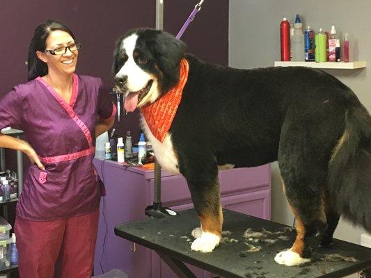 Owner, Lori, with one of our furry clients.
