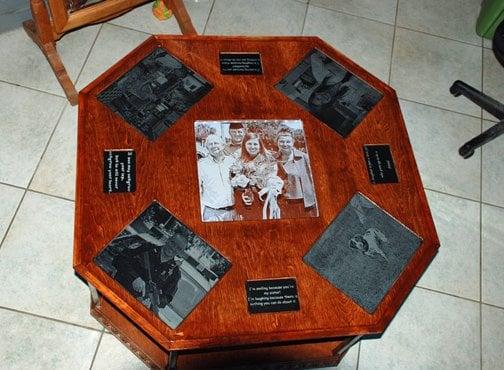 Photos engraved into marble then set into custom made table.