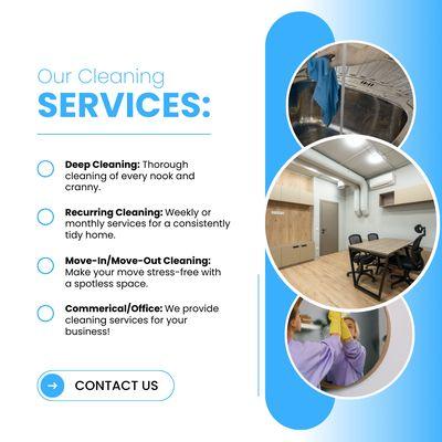 Everyone has different cleaning needs. Let us know what kind of clean you need and we will take care of the rest!