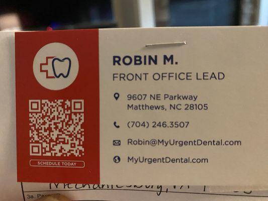 Urgent Dental's business card