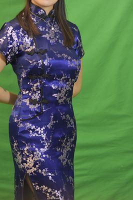 Blue, floor-length cheongsam/qipao