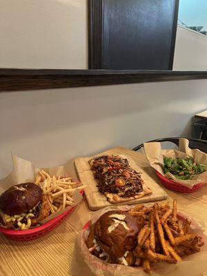 BBQ Brisket Flatbread, The Mac Crispy, The Nashville Crispy