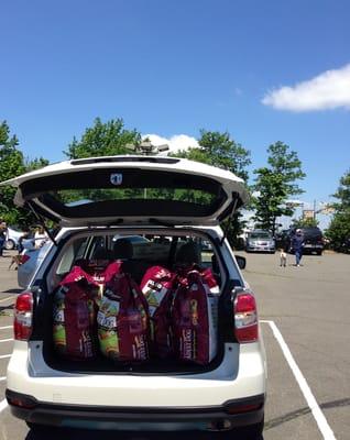Dog food donations from the Brown's Manassas Subaru Adopt with Love Event in May 2013