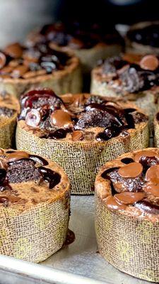 We make our bread pudding with our day old muffins and switch up the flavors every week.