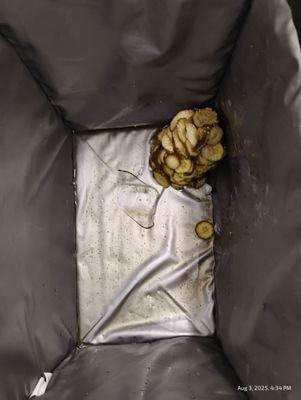 Exploded jar of pickles with shards of glass