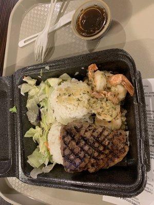 Half steak, half garlic shrimp