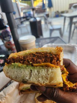 The southwest sandwich. Hot maple oatmilk matcha in the back was also warm frothy goodness