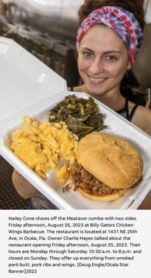 Pulled Pork! YUMMY! Macaroni and cheese and Collard Greens! So many sides to choose from!