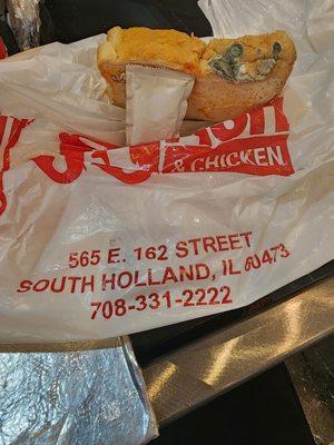 Molded Bread in a Large Catfish Dinner. Green Mold.