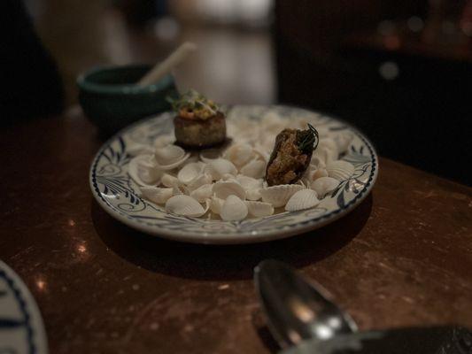 Mini bites- crab cake and taco- wonderful