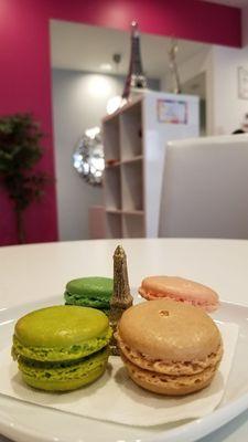 Matcha (light green), mint (dark green), rose (pink), Bailey (brown). $2.75 ea Effiel Tower chocolate $2.40