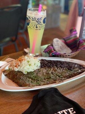 Black beans, steak, and rice