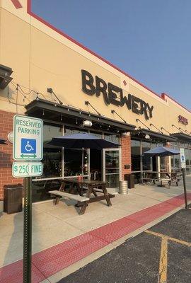 The exterior of the building - just named brewery