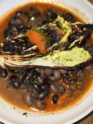 bean cassoulet with charred cabbage