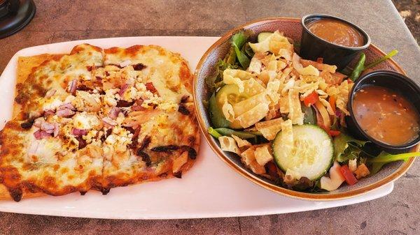 $10 lunch special with half salad (Thai) and half (Greek chicken) Flatbread.