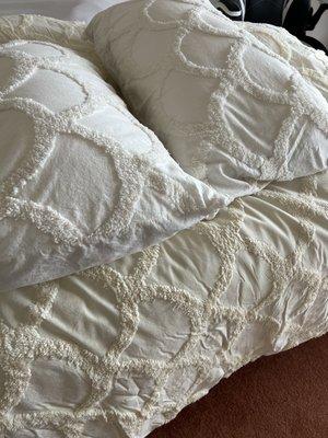 White pillow cases with my now yellow comforter thanks to Quality Plus