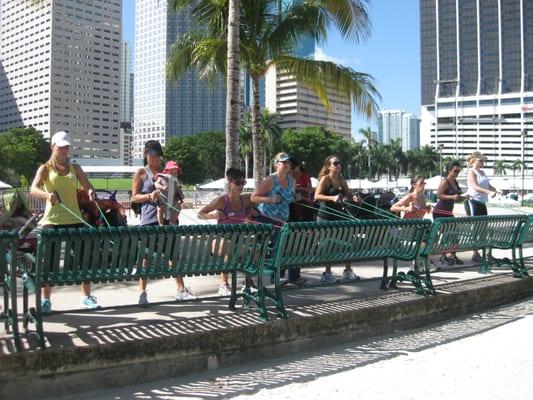 Moms working hard with rows and squats!